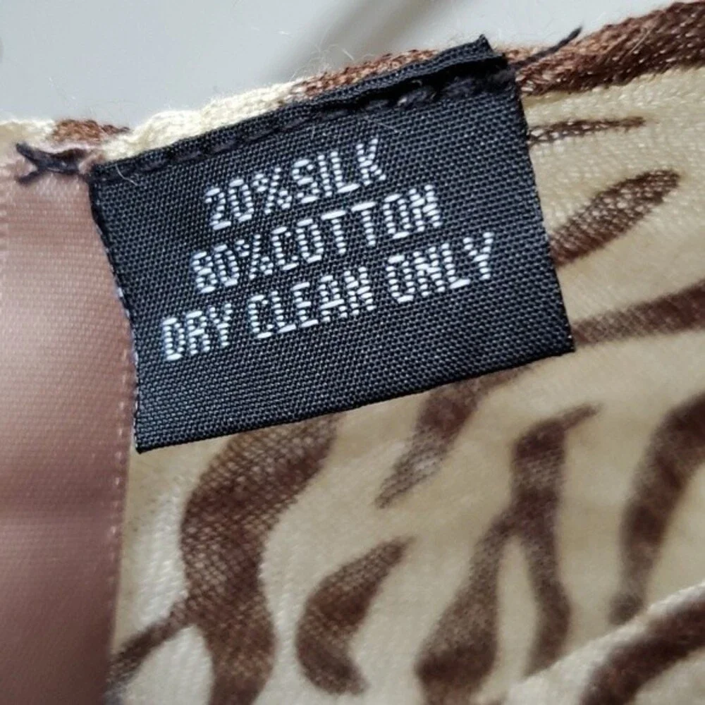 LOOK BY M SILK COTTON ANIMAL PRINT ZEBRA SCARF WRAP FRINGE BROWN CREAM